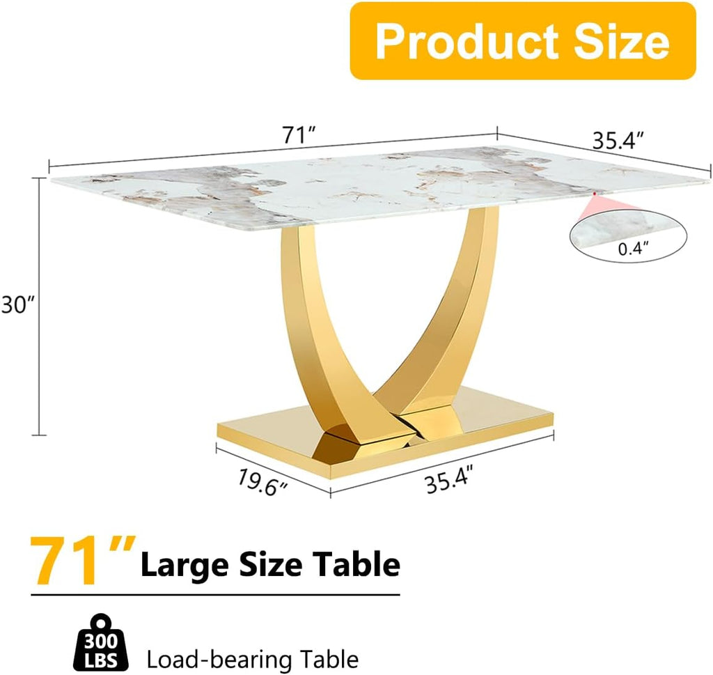 Modern White Faux Marble Dining Table