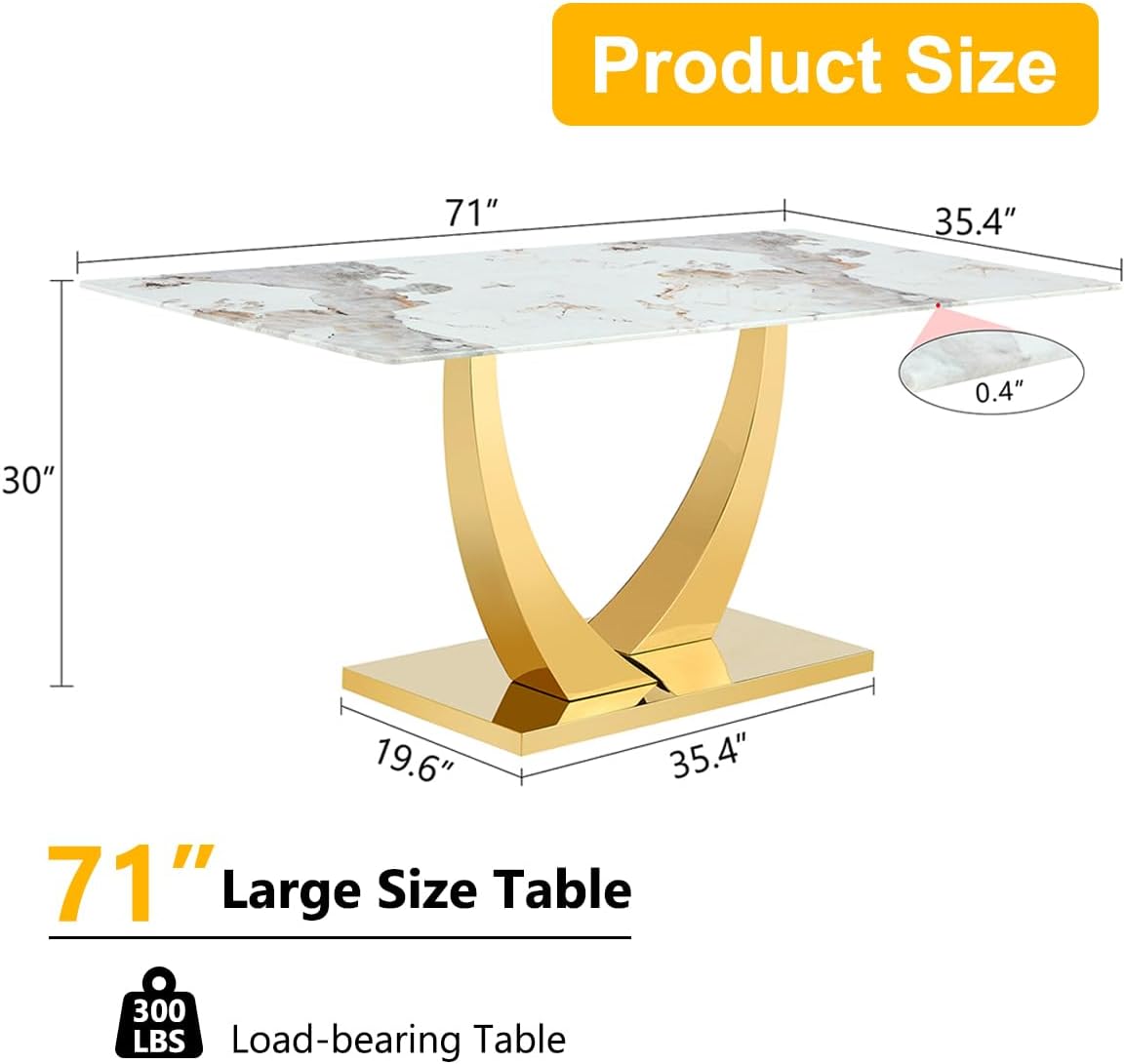 Modern White Faux Marble Dining Table