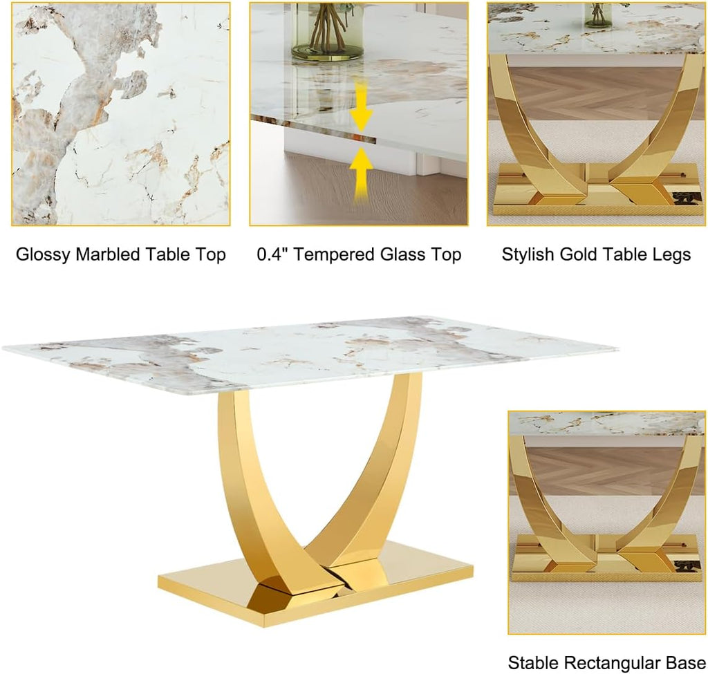 Modern White Faux Marble Dining Table