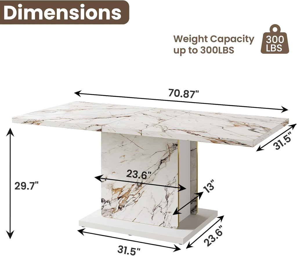 Modern White Faux Marble Dining Table