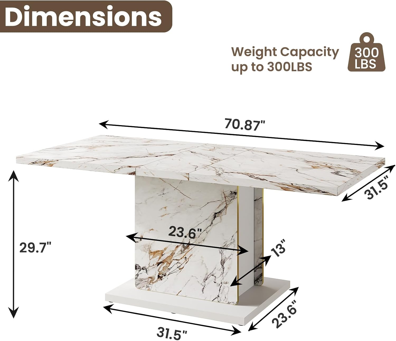 Modern White Faux Marble Dining Table