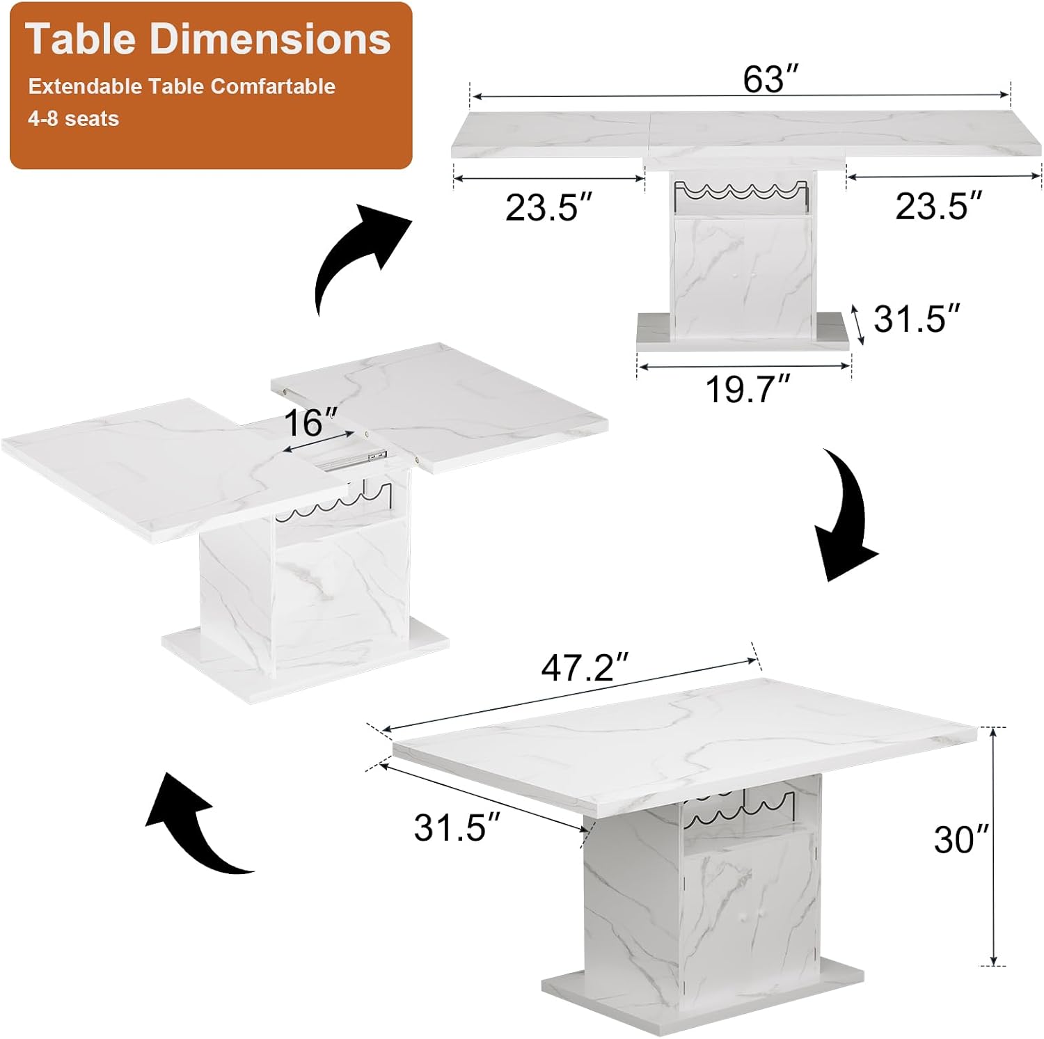 Modern Faux Marble Extendable Dining Table