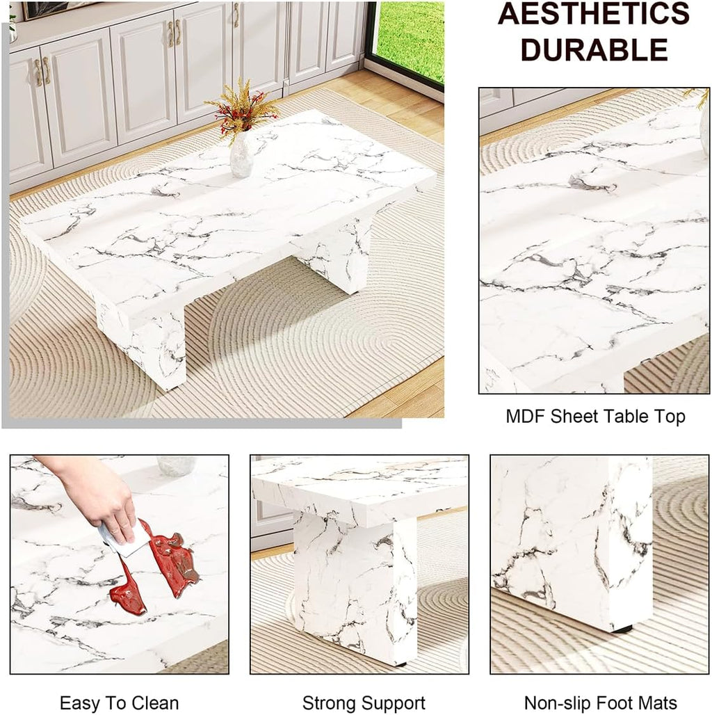 Modern White Faux Marble Dining Table