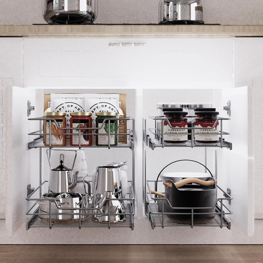 Two‑Tier Slide‑Out Cabinet Storage Organizer