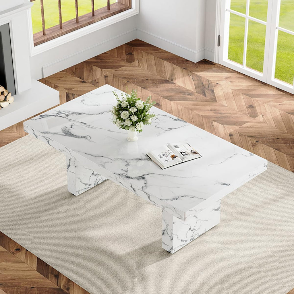 Modern White Faux Marble Dining Table