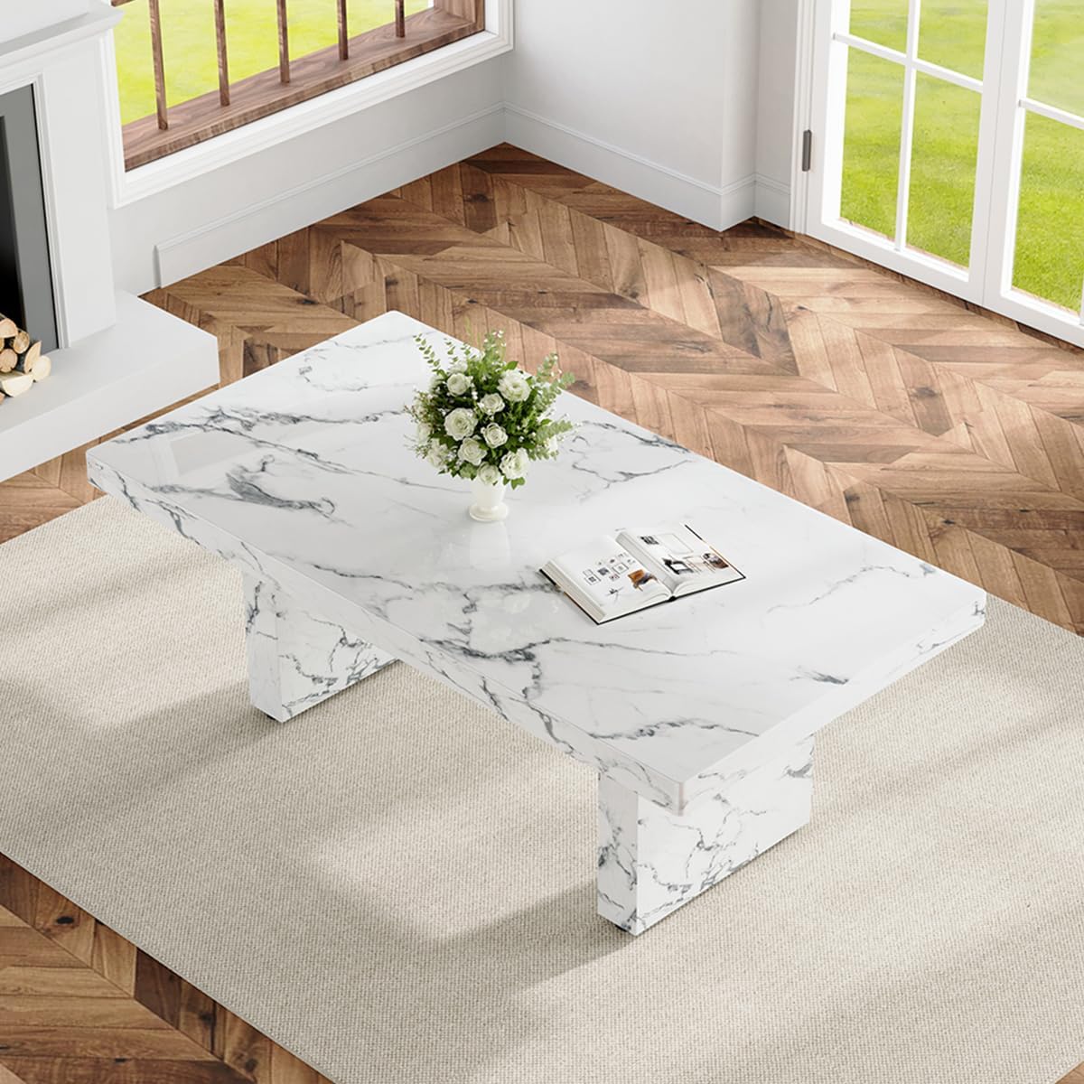 Modern White Faux Marble Dining Table