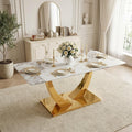Modern White Faux Marble Dining Table