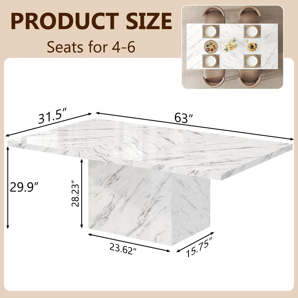 White Faux Marble Rectangular Dining Table