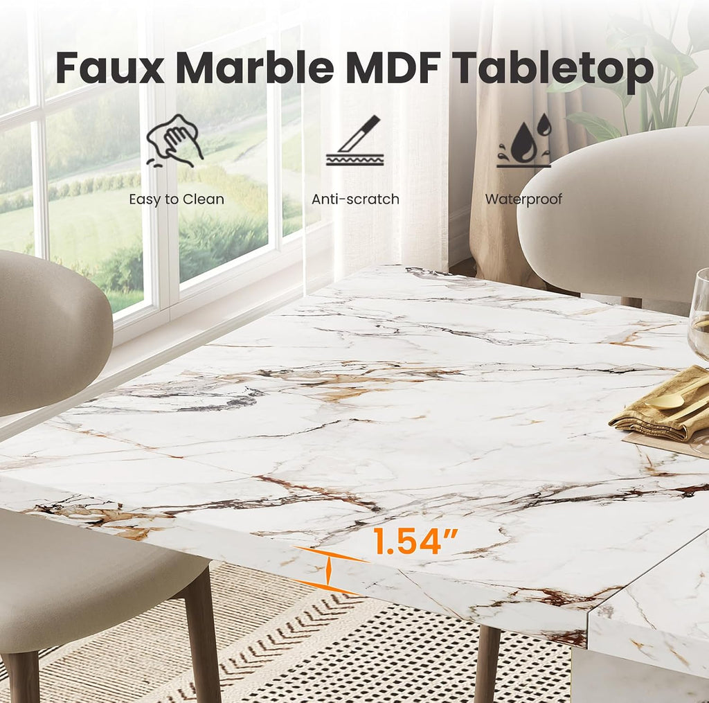 Modern White Faux Marble Dining Table