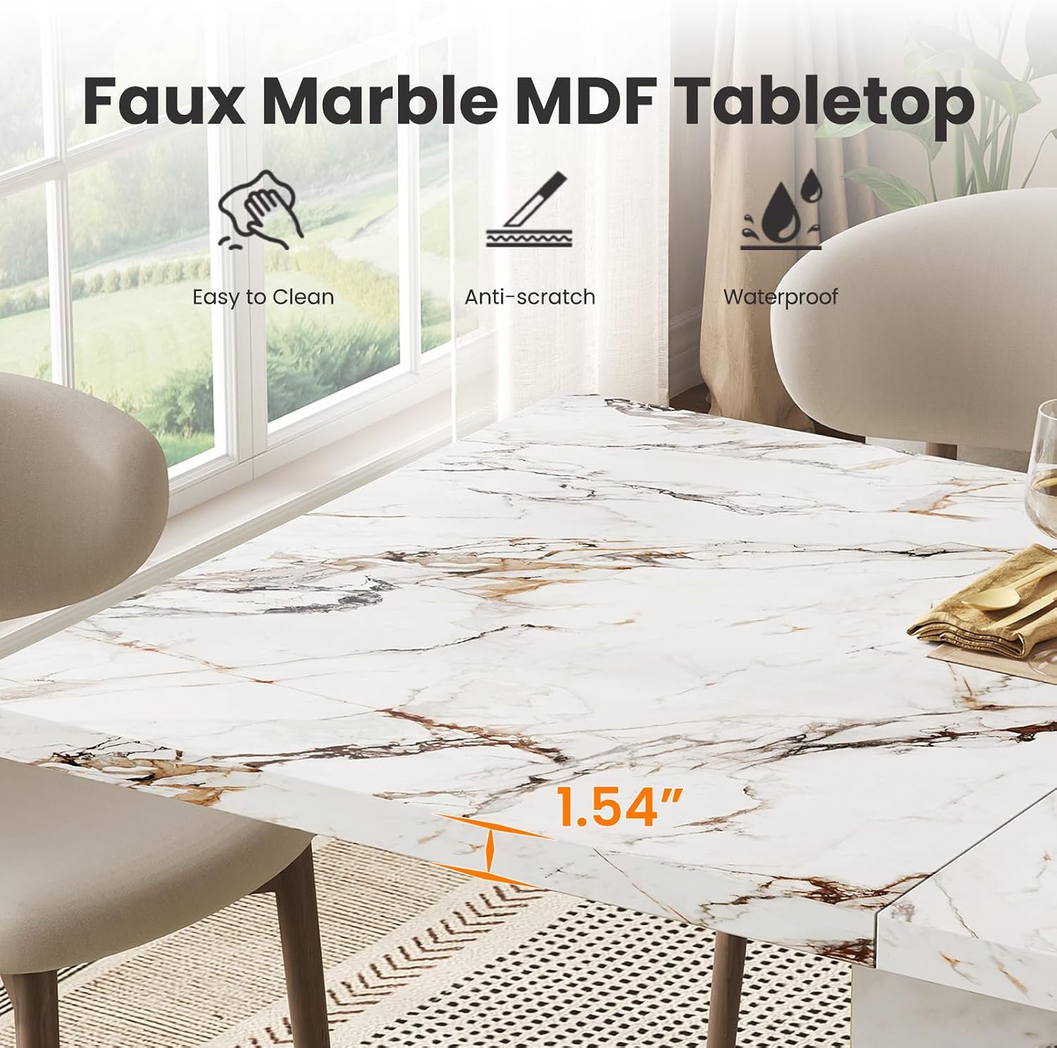 Modern White Faux Marble Dining Table