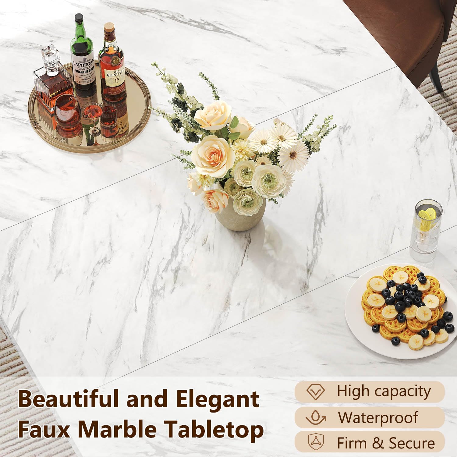 White Faux Marble Rectangular Dining Table