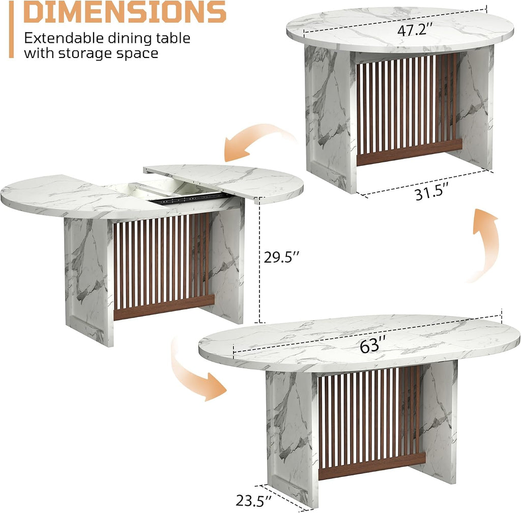 Expandable Faux Marble LED Dining Table