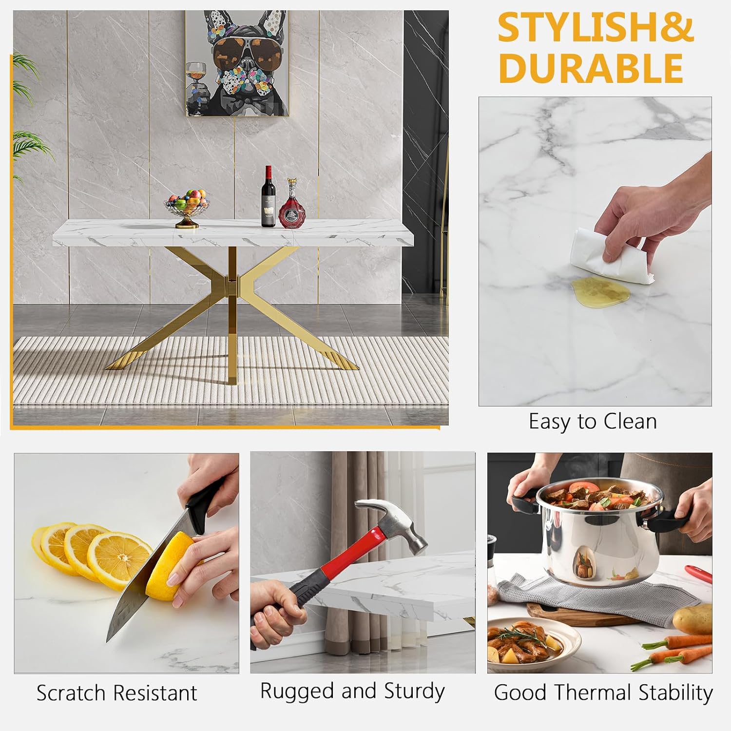 Modern Faux Marble Rectangular Dining Table