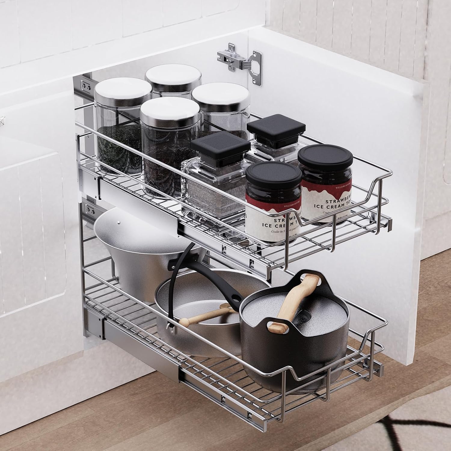 Two‑Tier Slide‑Out Cabinet Storage Organizer