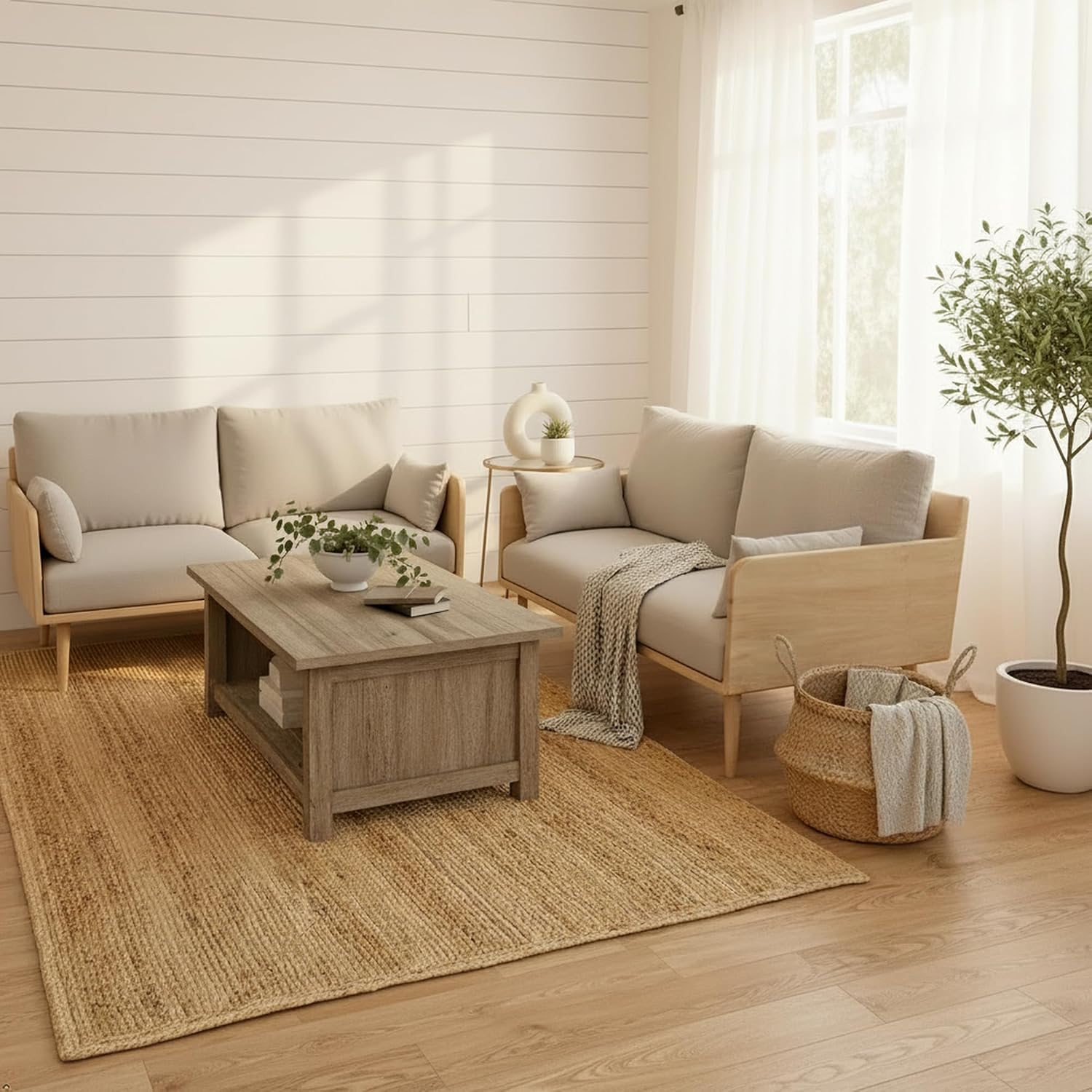 Braided Boho Natural Jute Area Rug