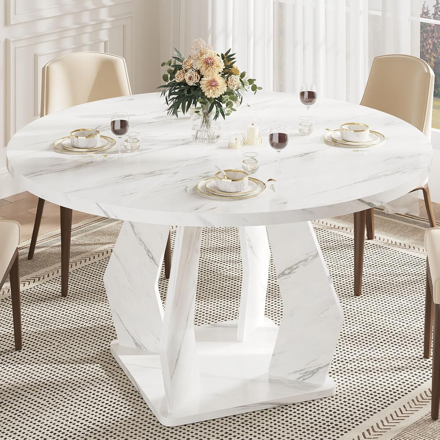 Modern White Marble Round Dining Table
