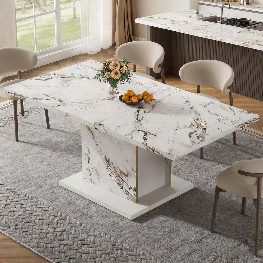 Modern White Faux Marble Dining Table