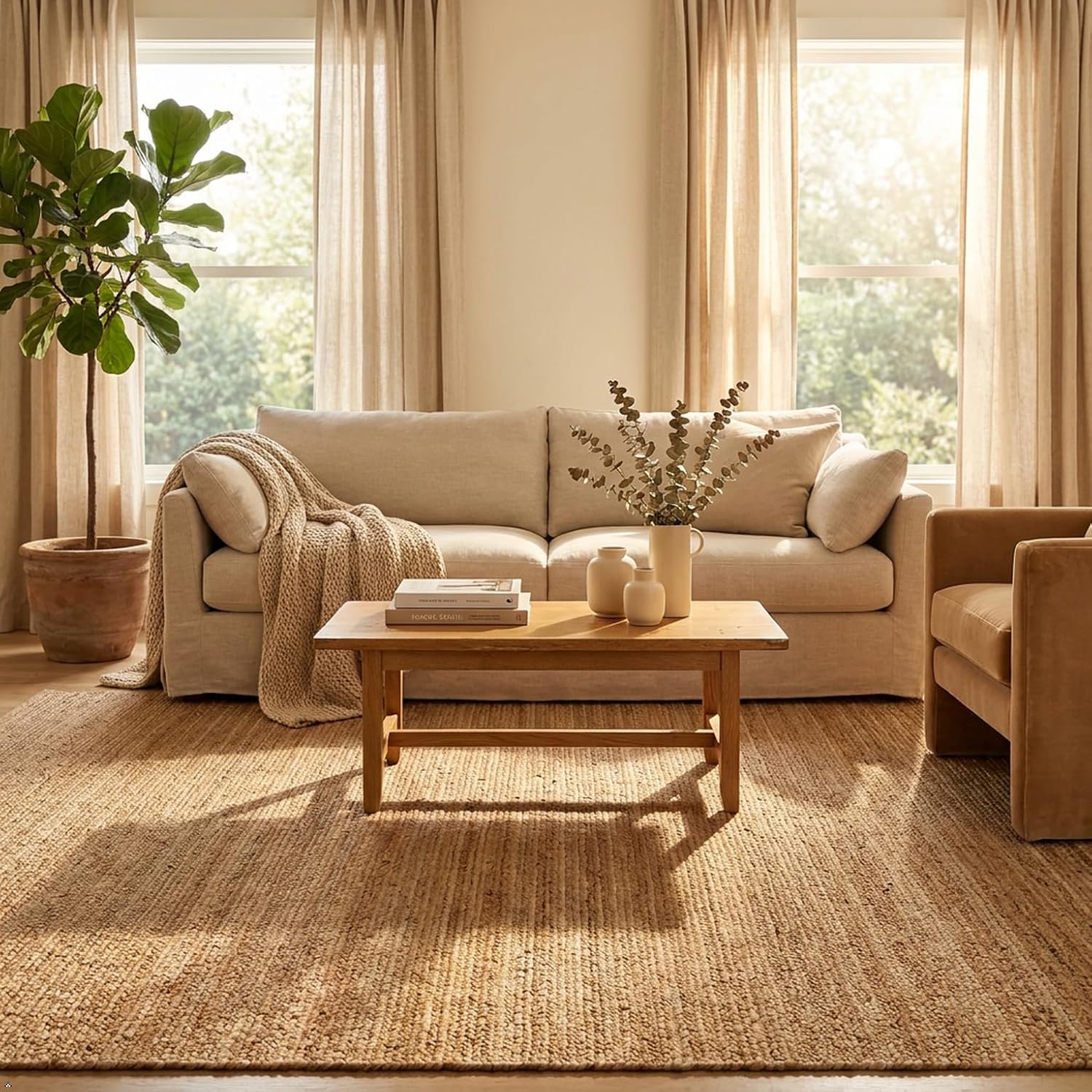 Braided Boho Natural Jute Area Rug