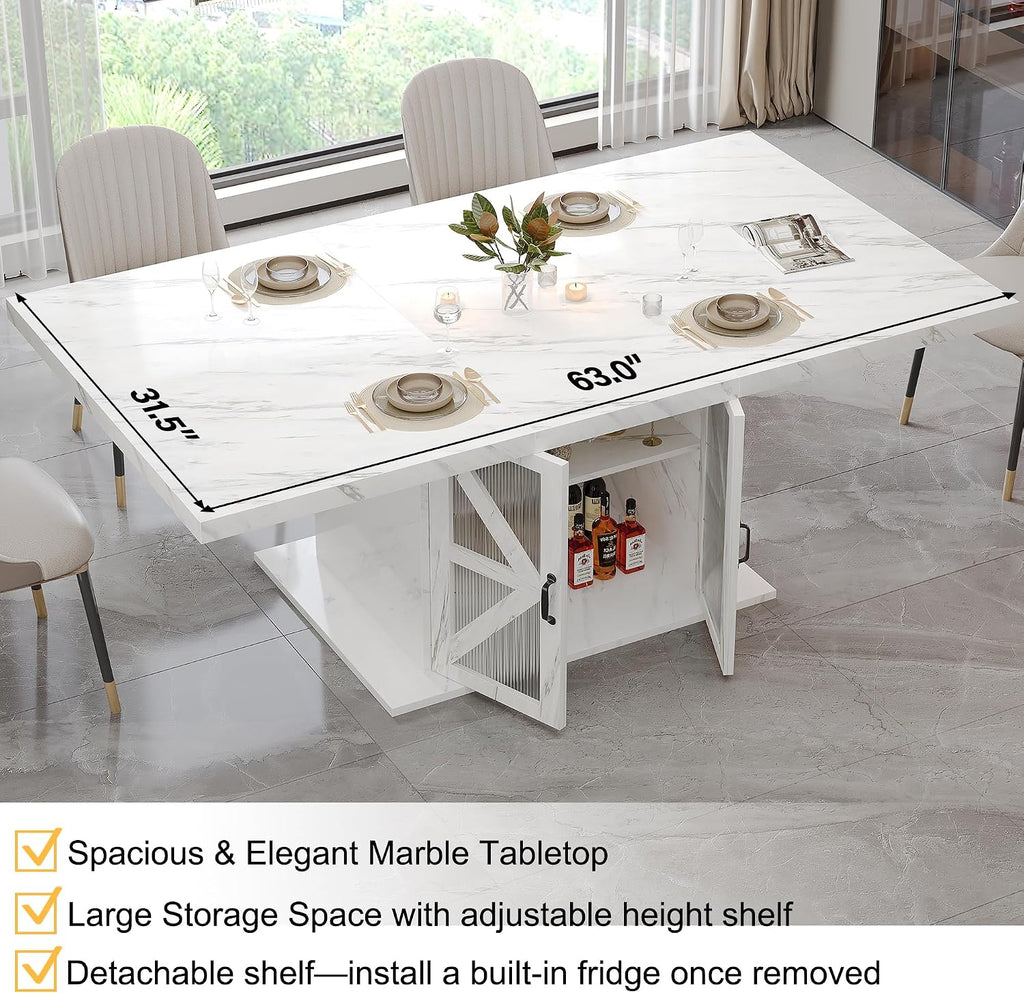 Modern White Faux Marble Dining Table