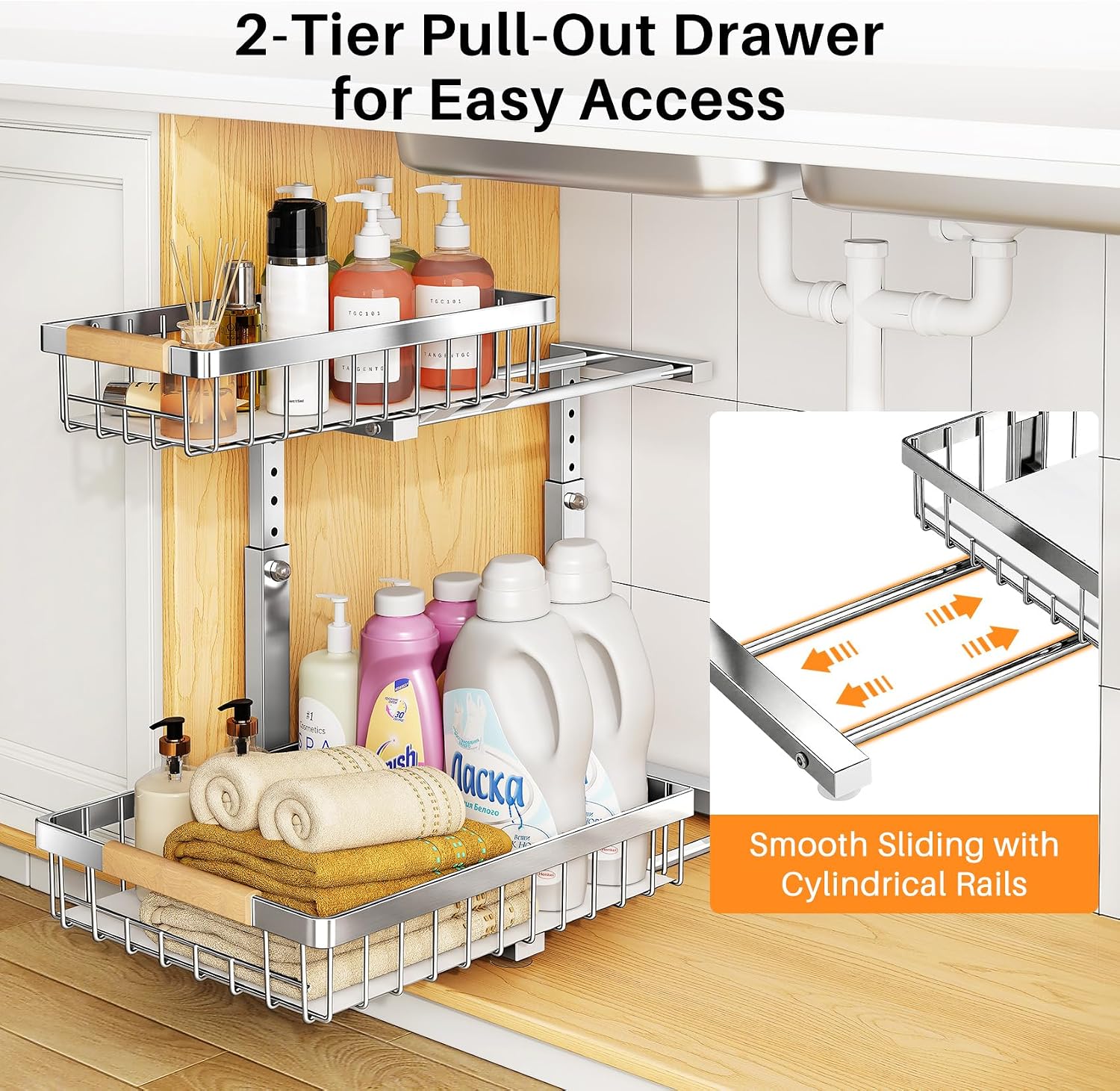 Two‑Tier Adjustable Under‑Sink Organizer