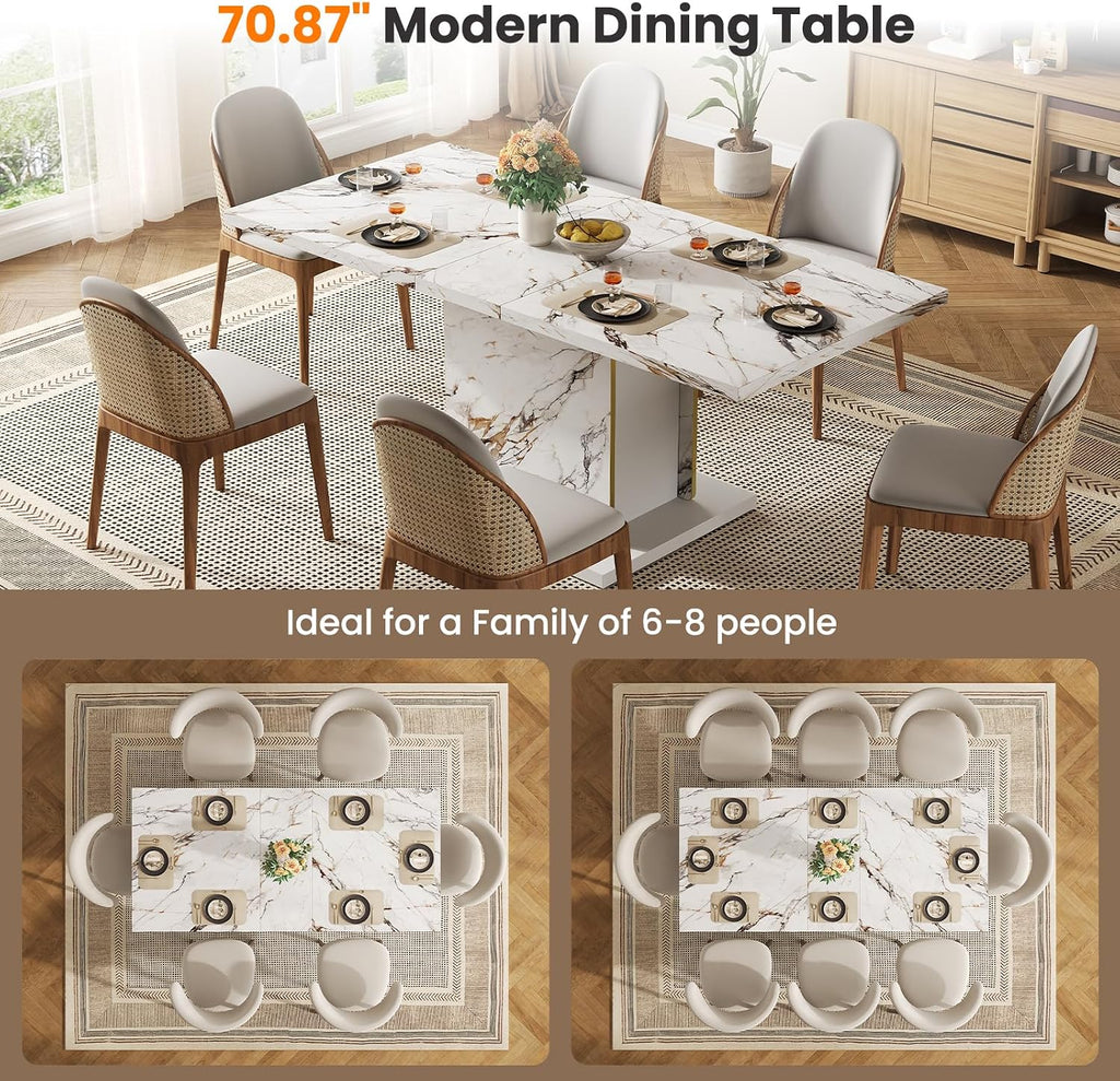 Modern White Faux Marble Dining Table