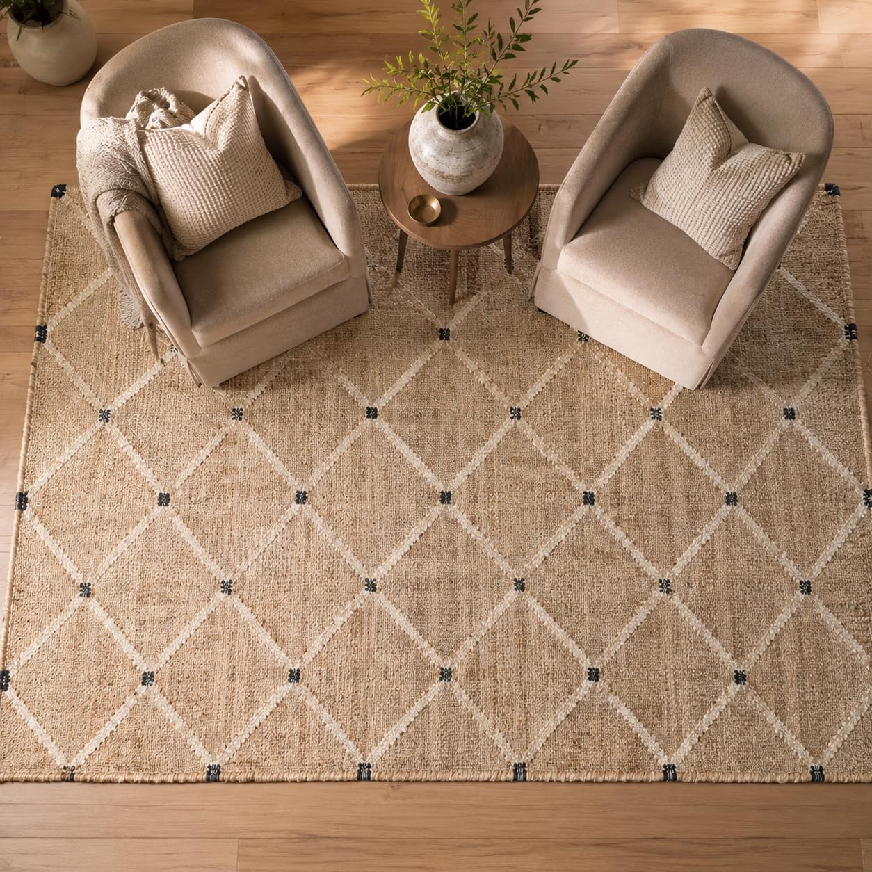 Geometric Hand‑Woven Jute Area Rug
