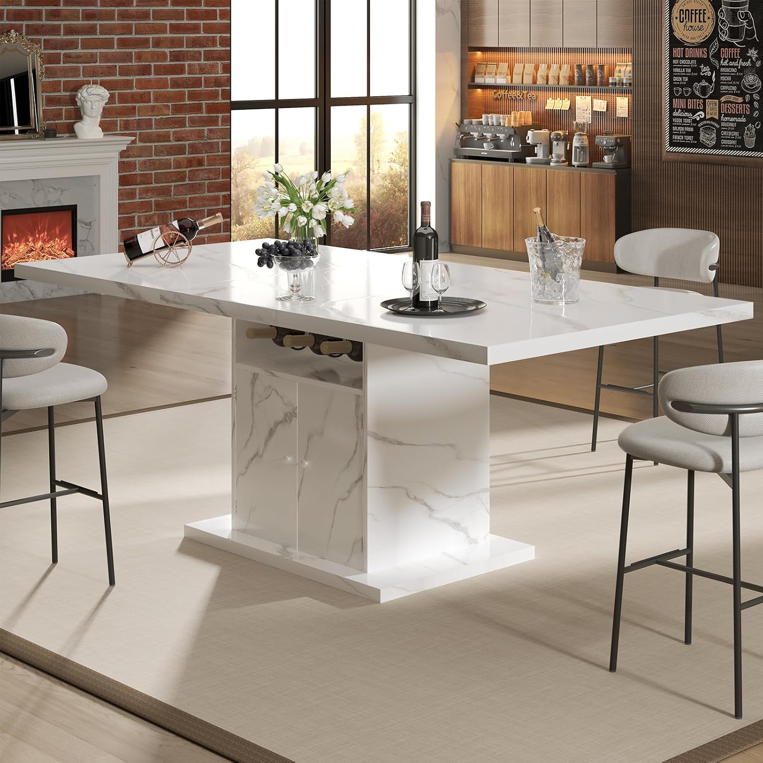 Modern Faux Marble Extendable Dining Table