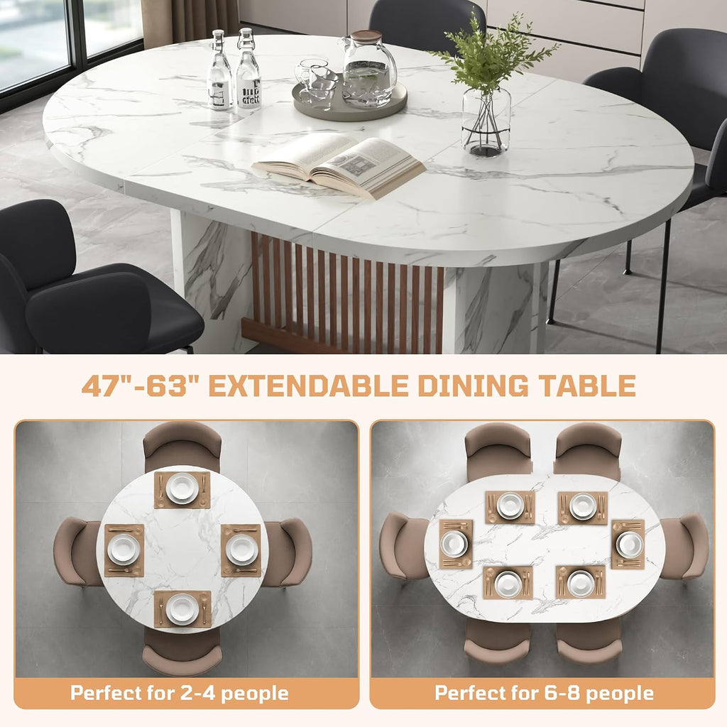 Expandable Faux Marble LED Dining Table