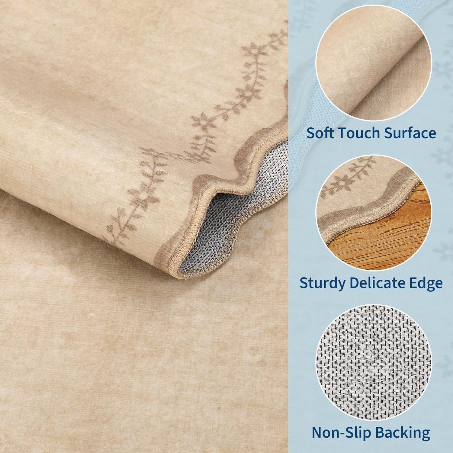 Scalloped Washable Jute Area Rug