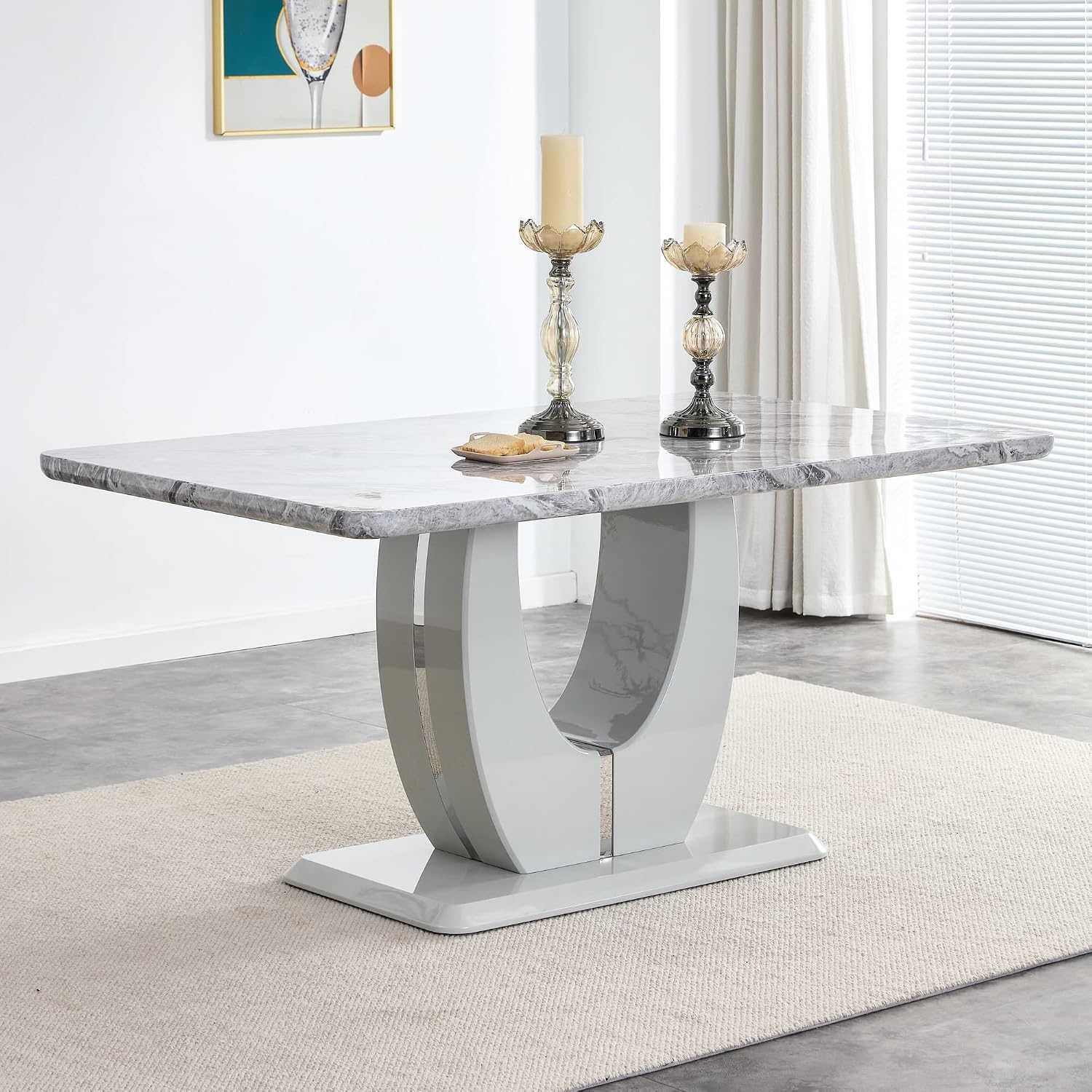 Modern Gray Faux Marble Dining Table