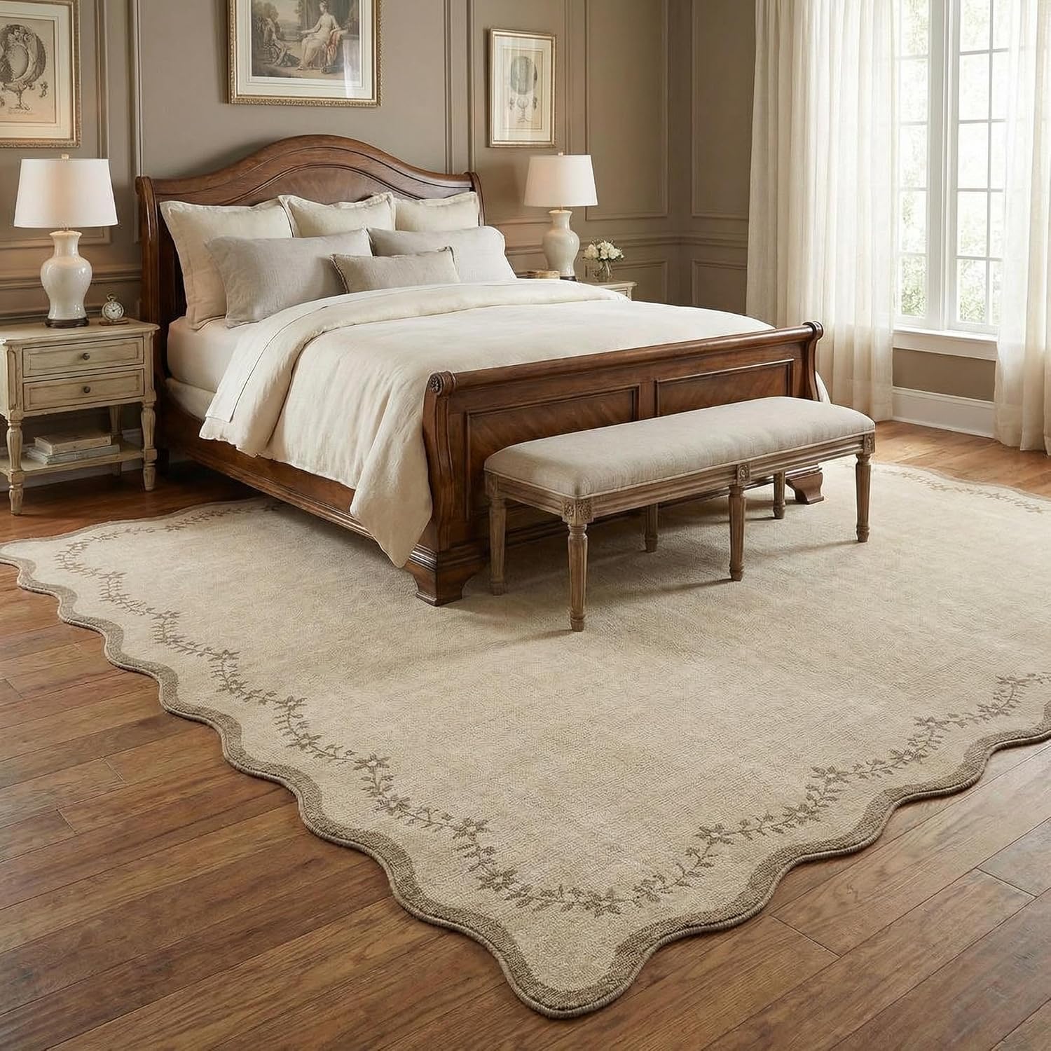 Scalloped Washable Jute Area Rug