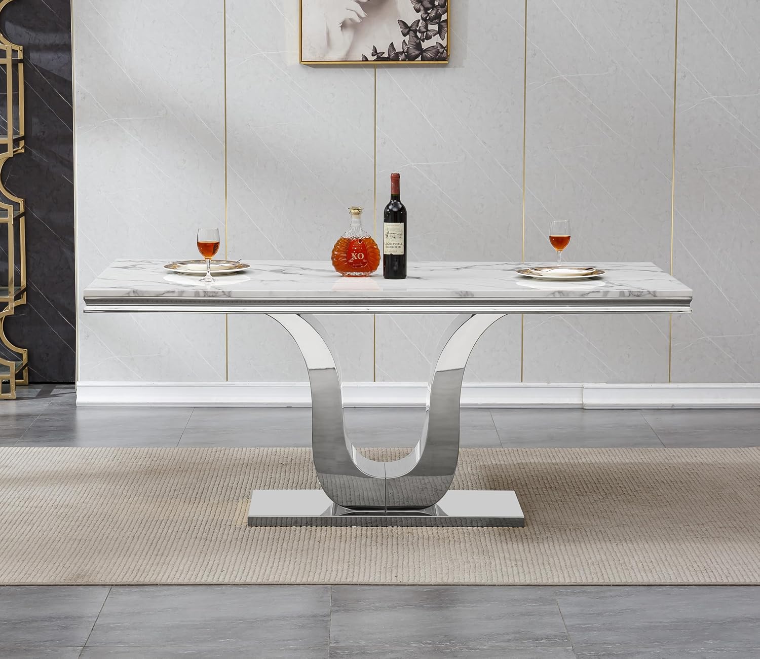 White Faux Marble Modern Dining Table