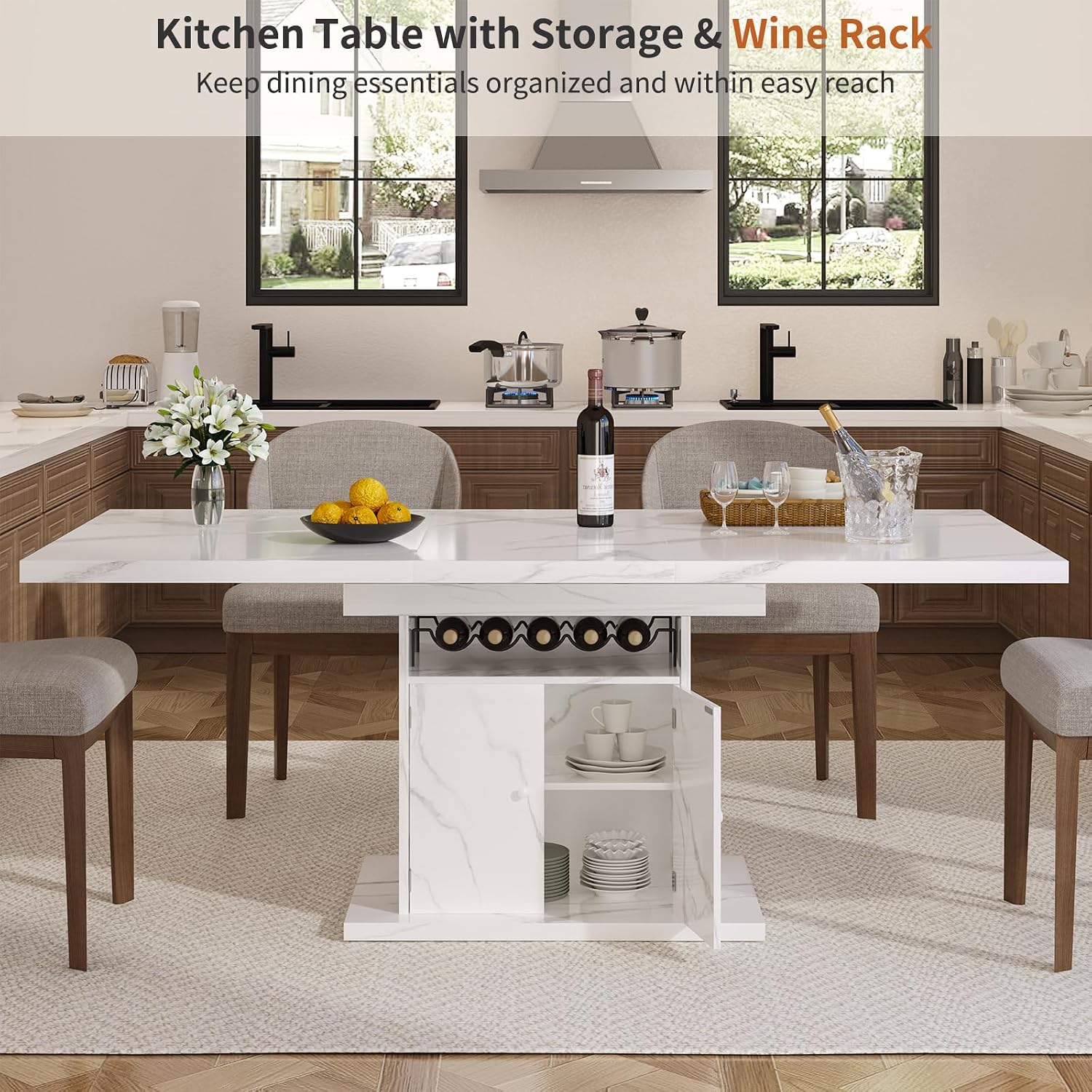 Modern Faux Marble Extendable Dining Table