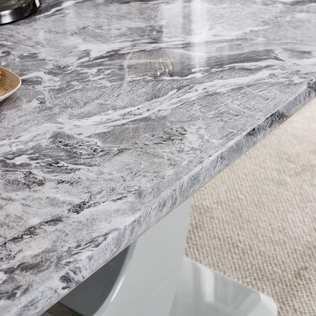 Modern Gray Faux Marble Dining Table