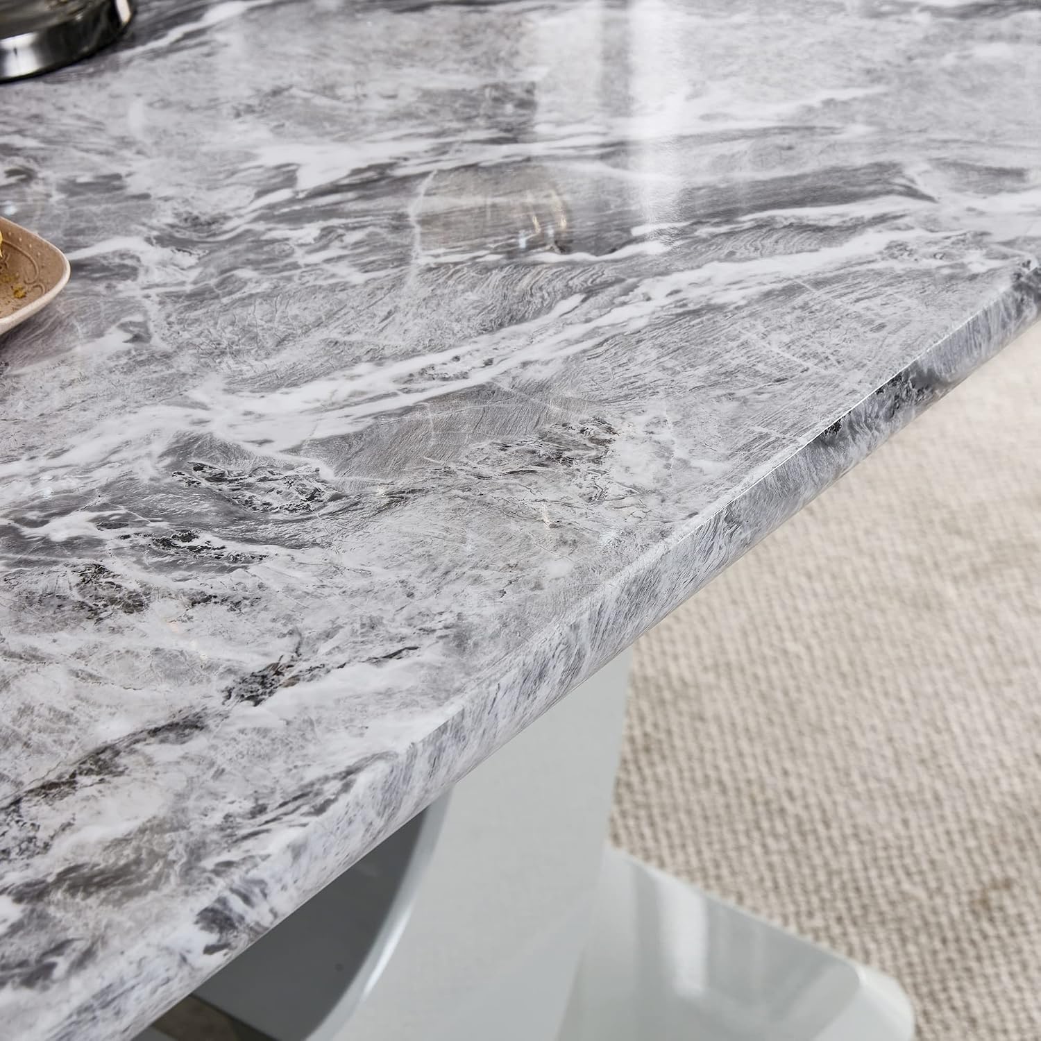 Modern Gray Faux Marble Dining Table