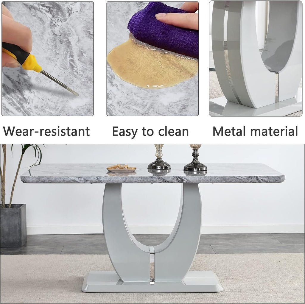 Modern Gray Faux Marble Dining Table
