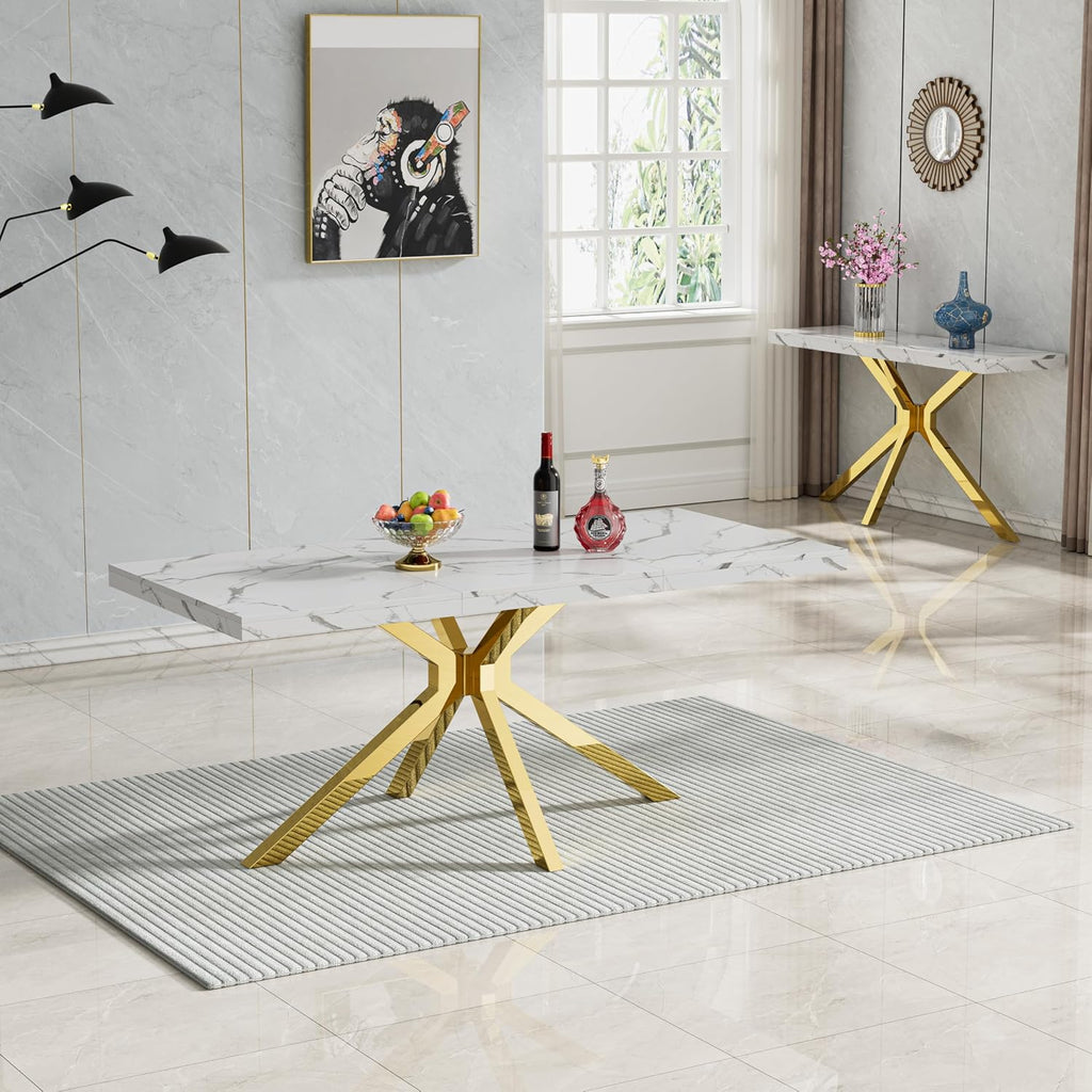 Modern Faux Marble Rectangular Dining Table