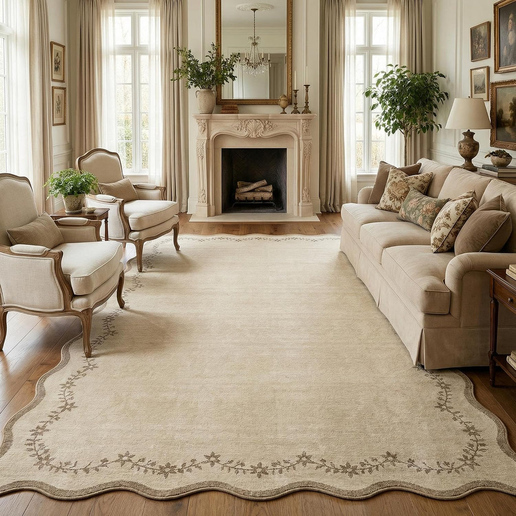 Scalloped Washable Jute Area Rug