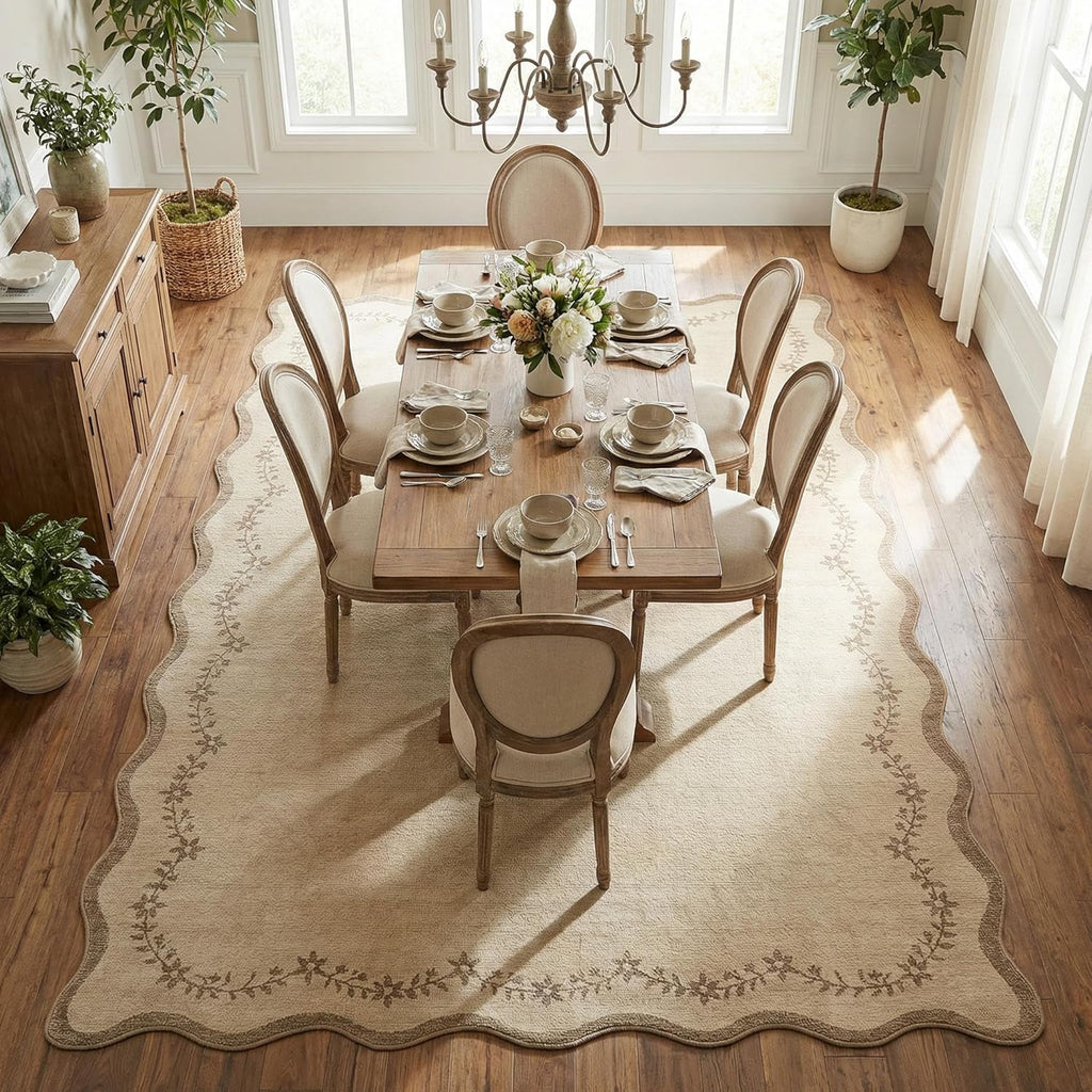 Scalloped Washable Jute Area Rug