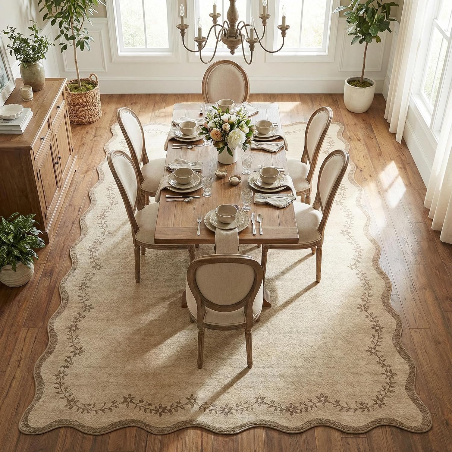Scalloped Washable Jute Area Rug