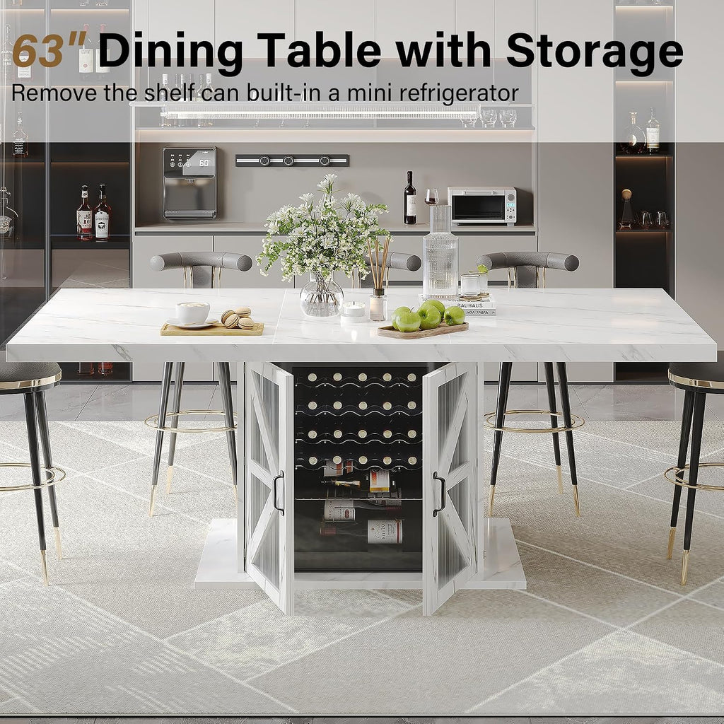 Modern White Faux Marble Dining Table