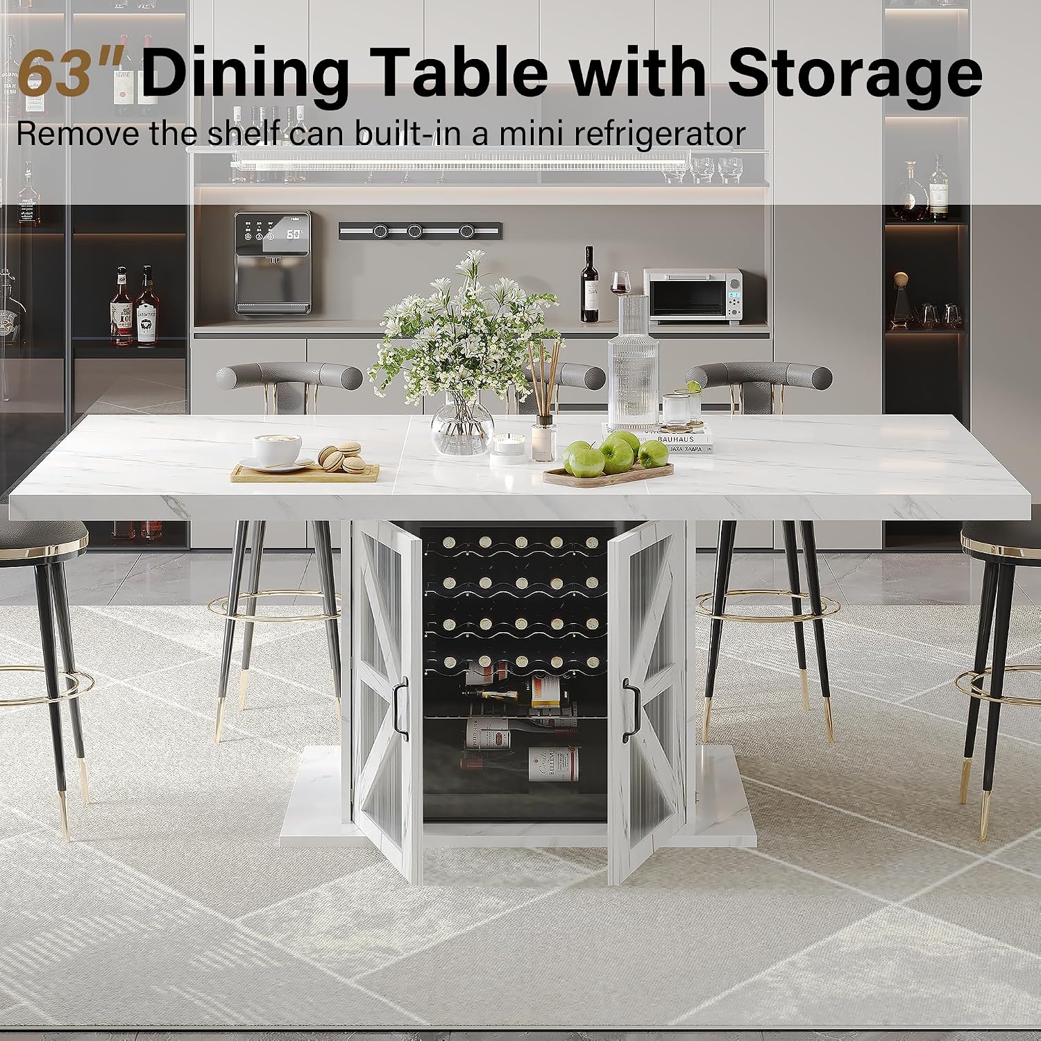 Modern White Faux Marble Dining Table
