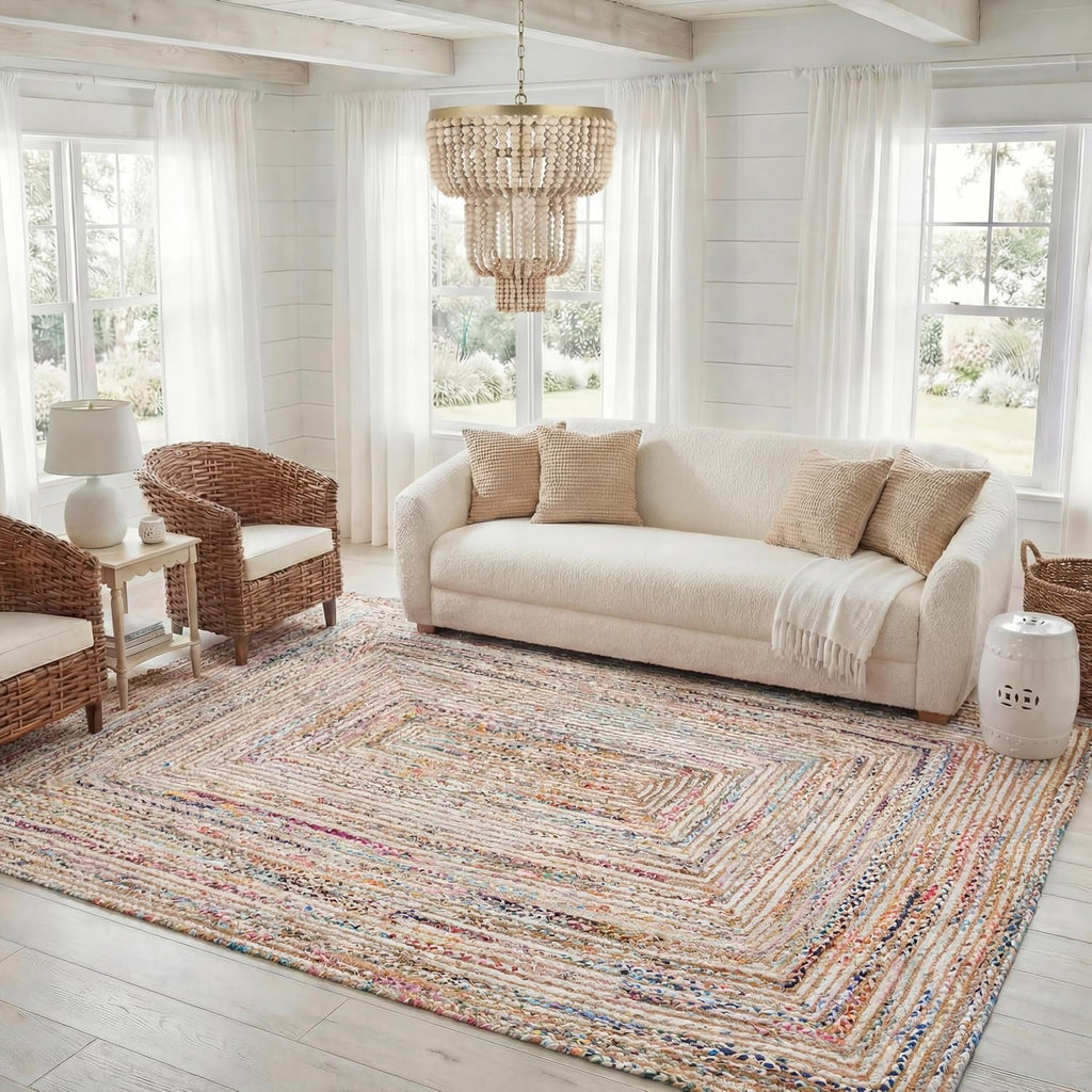 Textured Beige Jute Area Rug