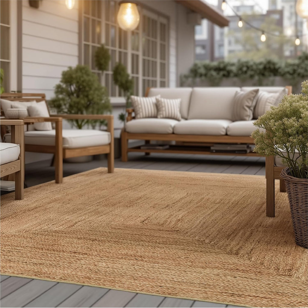 Washable Faux‑Jute Living‑Room Area Rug