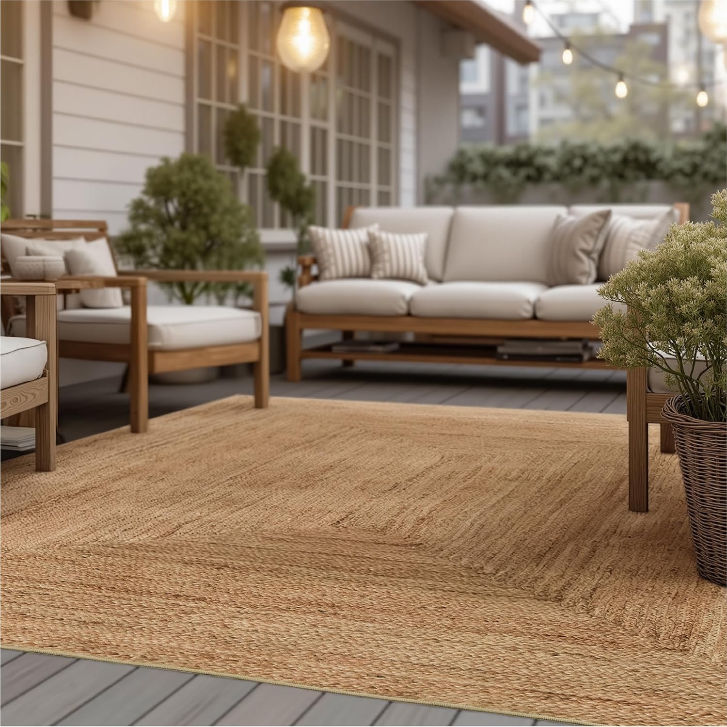 Washable Faux‑Jute Living‑Room Area Rug
