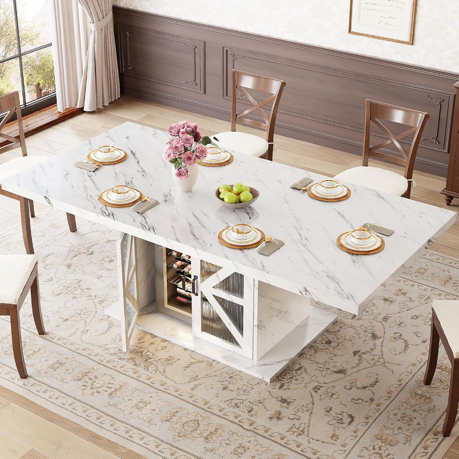 Modern White Faux Marble Dining Table