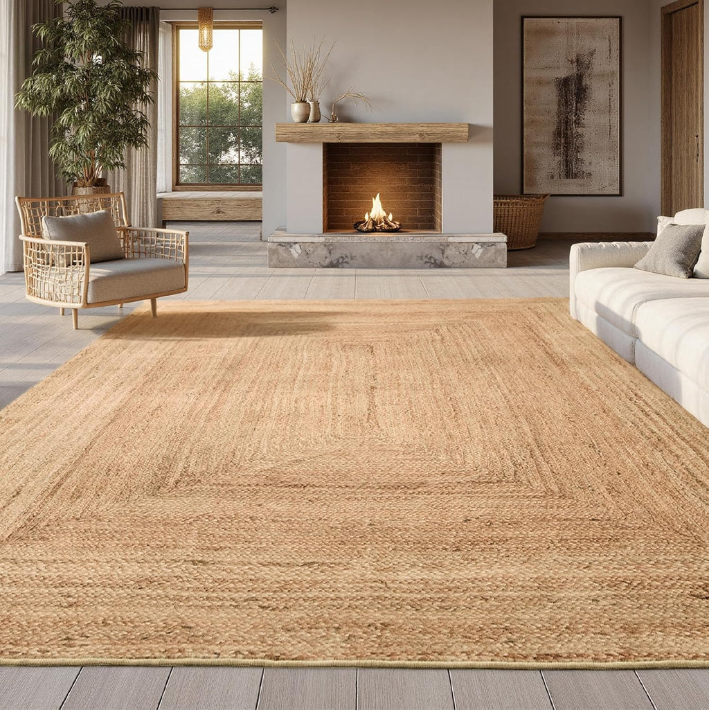 Washable Faux‑Jute Living‑Room Area Rug