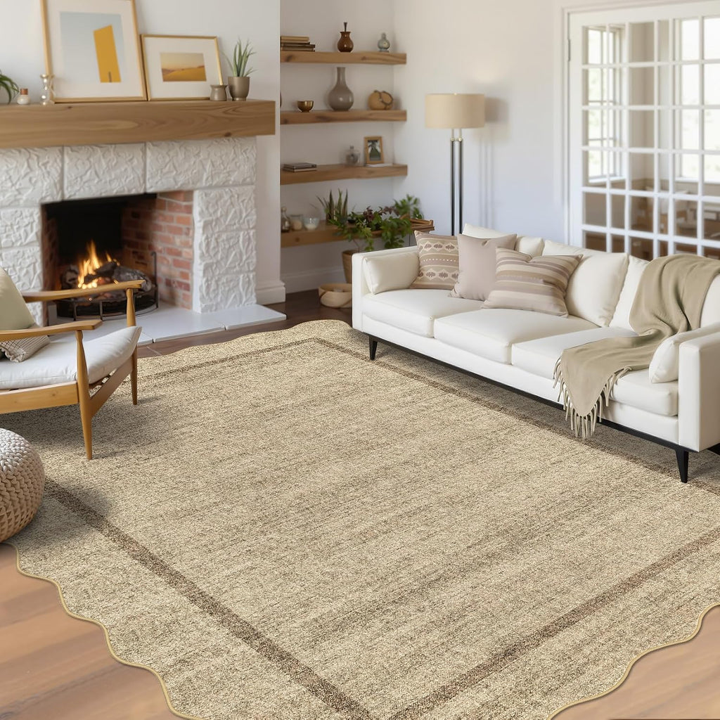 Scalloped Washable Non‑Slip Area Rug