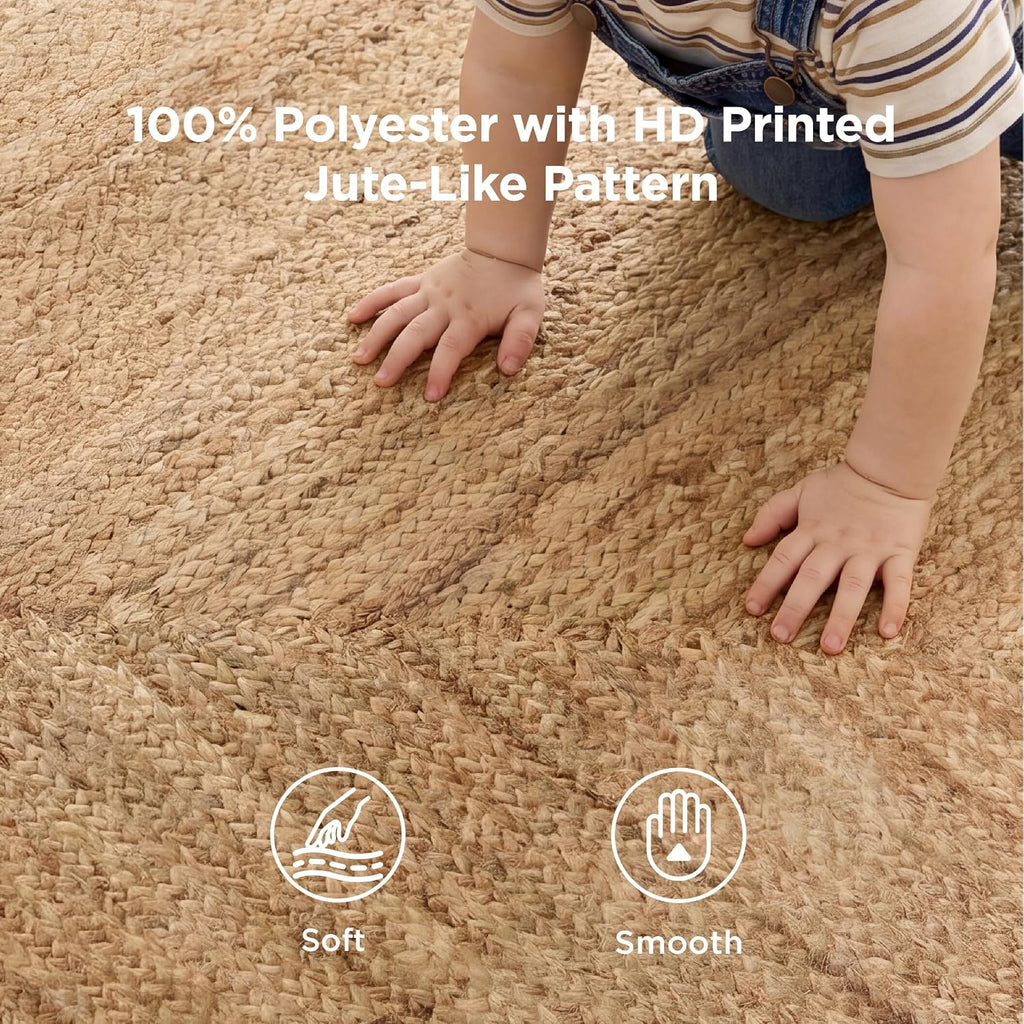 Washable Faux‑Jute Living‑Room Area Rug