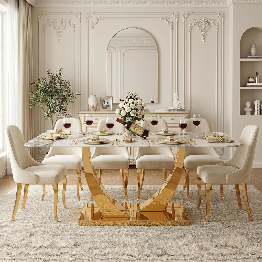 Modern White Faux Marble Dining Table